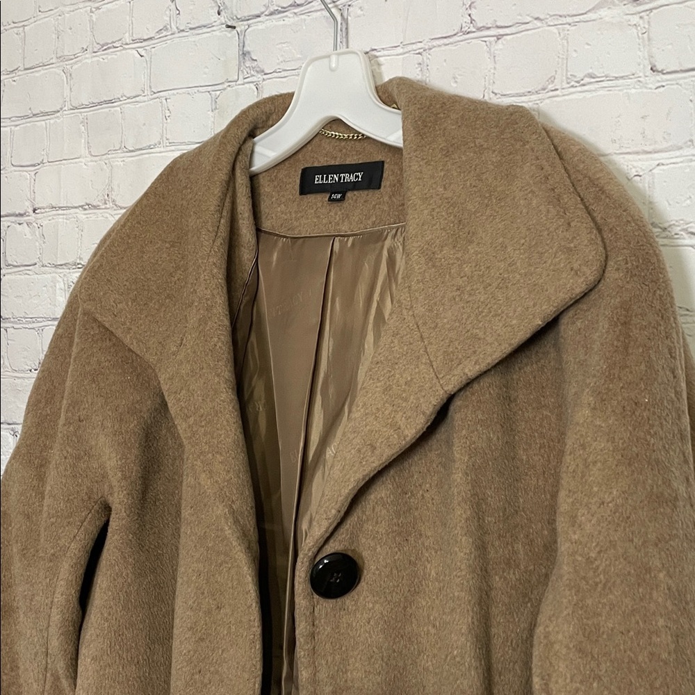 Ellen Tracy Camel Wheat Tan Wool Angora Blend Pea Coat Jacket Size 14W - Picture 6 of 11